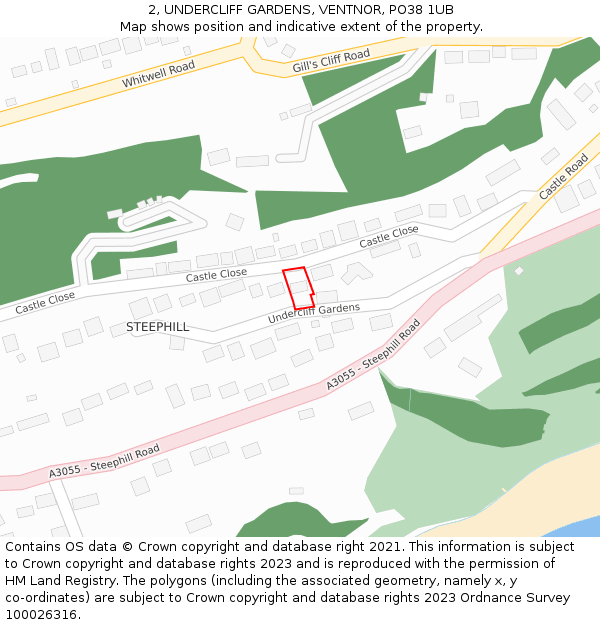 2, UNDERCLIFF GARDENS, VENTNOR, PO38 1UB: Location map and indicative extent of plot