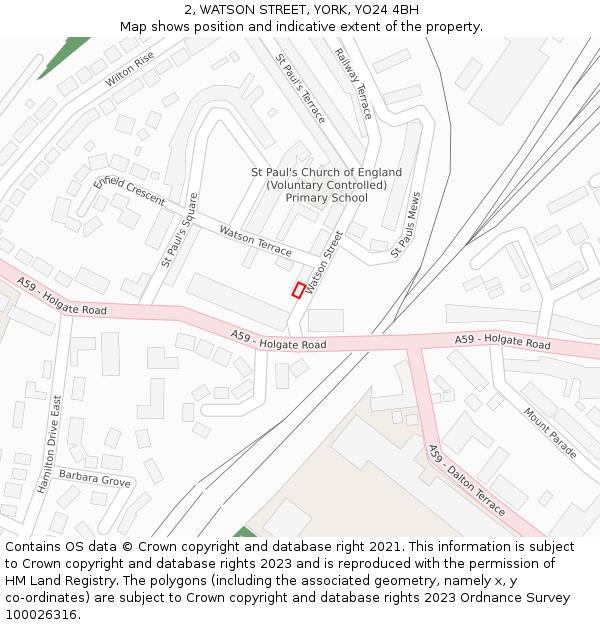 2, WATSON STREET, YORK, YO24 4BH: Location map and indicative extent of plot