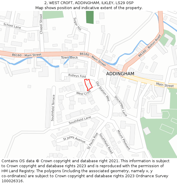 2, WEST CROFT, ADDINGHAM, ILKLEY, LS29 0SP: Location map and indicative extent of plot