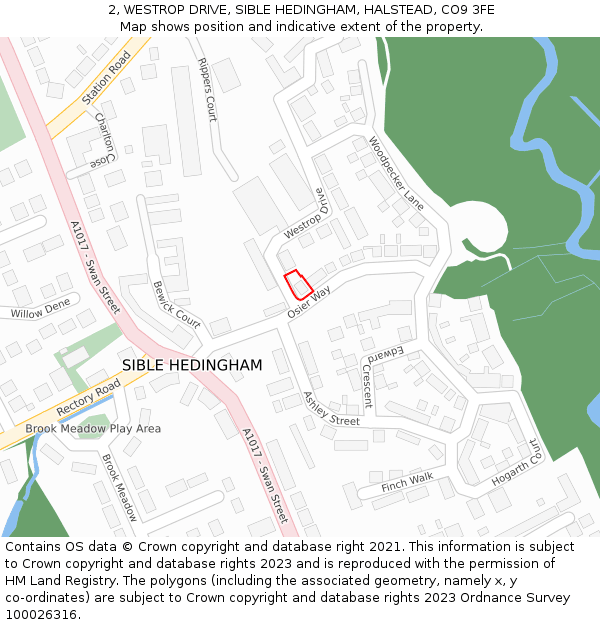 2, WESTROP DRIVE, SIBLE HEDINGHAM, HALSTEAD, CO9 3FE: Location map and indicative extent of plot