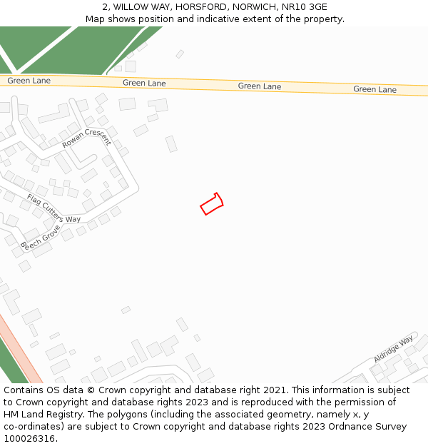 2, WILLOW WAY, HORSFORD, NORWICH, NR10 3GE: Location map and indicative extent of plot