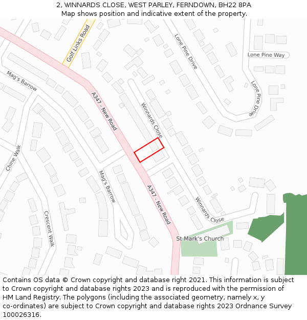 2, WINNARDS CLOSE, WEST PARLEY, FERNDOWN, BH22 8PA: Location map and indicative extent of plot