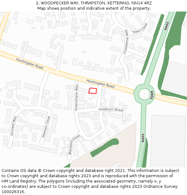 2, WOODPECKER WAY, THRAPSTON, KETTERING, NN14 4RZ: Location map and indicative extent of plot