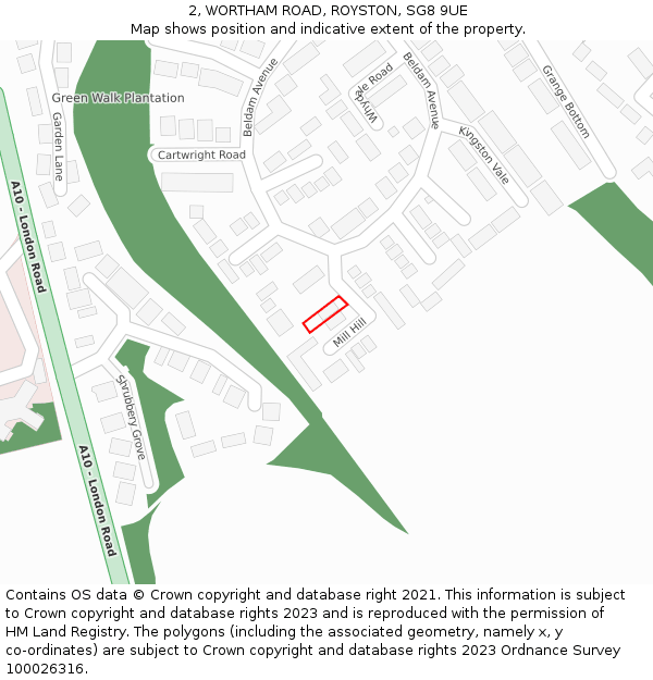 2, WORTHAM ROAD, ROYSTON, SG8 9UE: Location map and indicative extent of plot