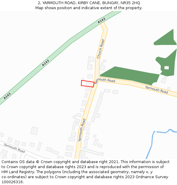 2, YARMOUTH ROAD, KIRBY CANE, BUNGAY, NR35 2HQ: Location map and indicative extent of plot