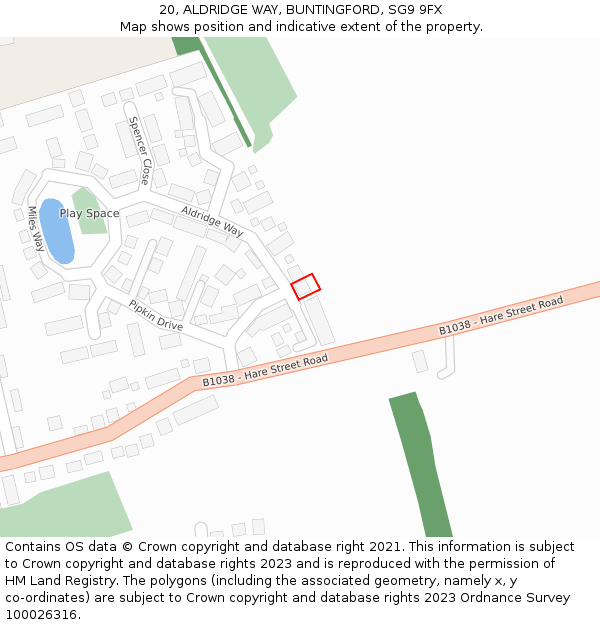 20, ALDRIDGE WAY, BUNTINGFORD, SG9 9FX: Location map and indicative extent of plot