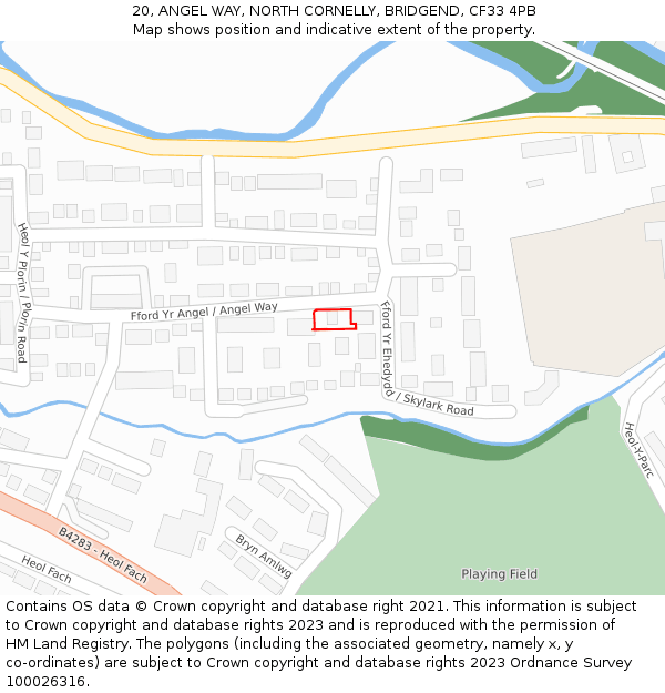 20, ANGEL WAY, NORTH CORNELLY, BRIDGEND, CF33 4PB: Location map and indicative extent of plot