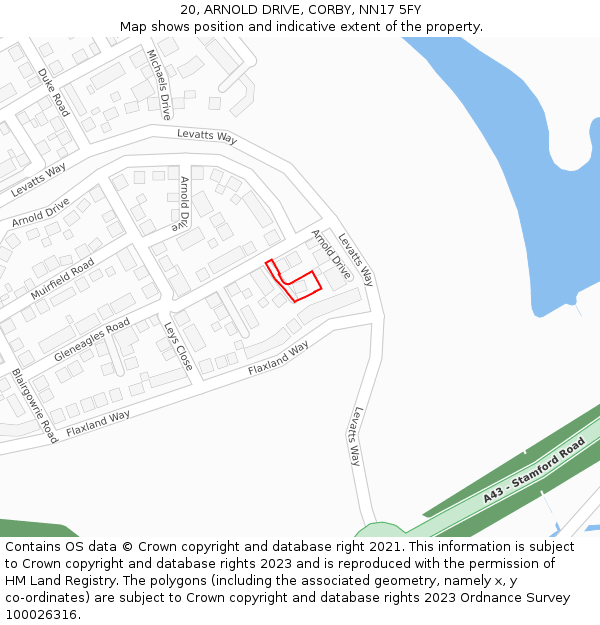 20, ARNOLD DRIVE, CORBY, NN17 5FY: Location map and indicative extent of plot