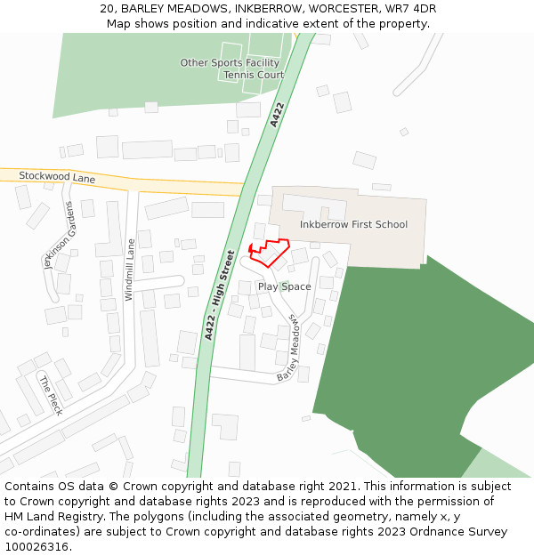 20, BARLEY MEADOWS, INKBERROW, WORCESTER, WR7 4DR: Location map and indicative extent of plot