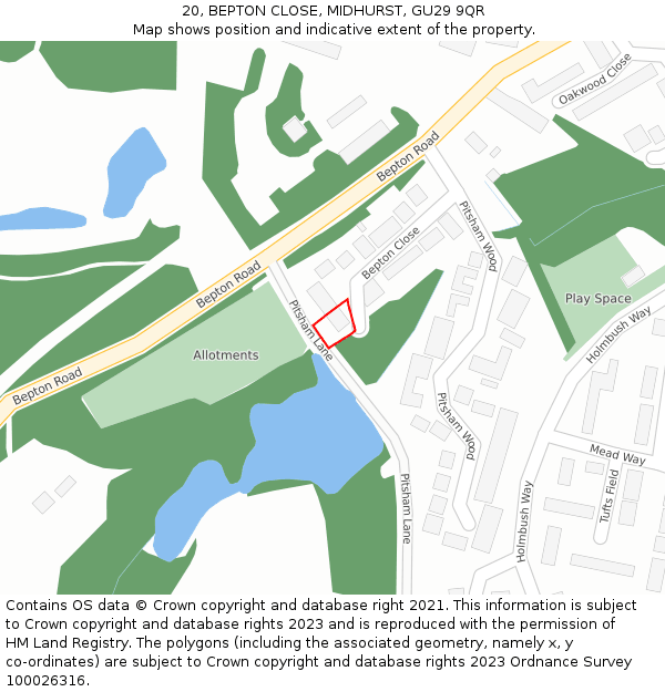 20, BEPTON CLOSE, MIDHURST, GU29 9QR: Location map and indicative extent of plot