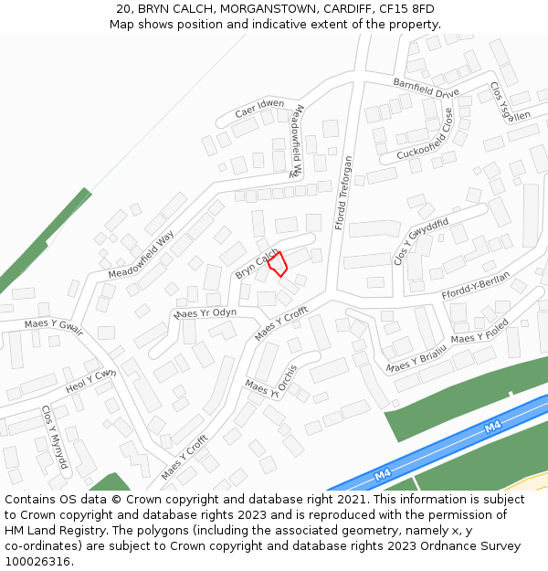 20, BRYN CALCH, MORGANSTOWN, CARDIFF, CF15 8FD: Location map and indicative extent of plot