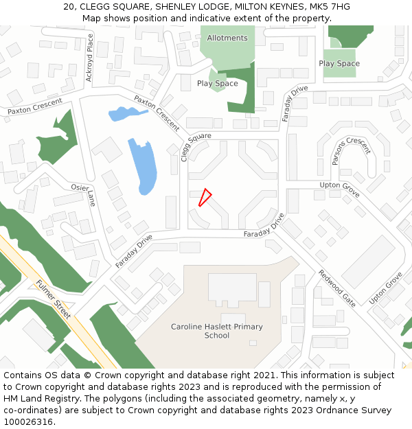 20, CLEGG SQUARE, SHENLEY LODGE, MILTON KEYNES, MK5 7HG: Location map and indicative extent of plot