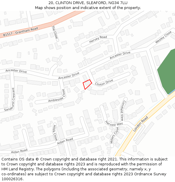 20, CLINTON DRIVE, SLEAFORD, NG34 7LU: Location map and indicative extent of plot