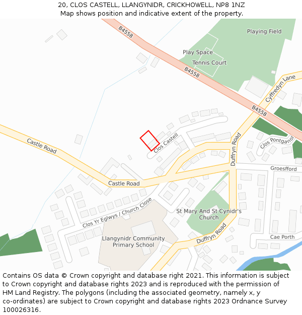 20, CLOS CASTELL, LLANGYNIDR, CRICKHOWELL, NP8 1NZ: Location map and indicative extent of plot