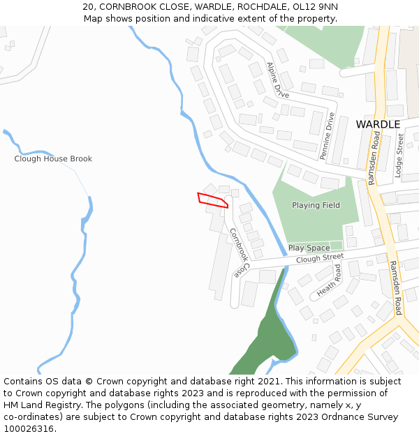 20, CORNBROOK CLOSE, WARDLE, ROCHDALE, OL12 9NN: Location map and indicative extent of plot