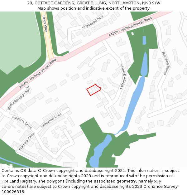 20, COTTAGE GARDENS, GREAT BILLING, NORTHAMPTON, NN3 9YW: Location map and indicative extent of plot