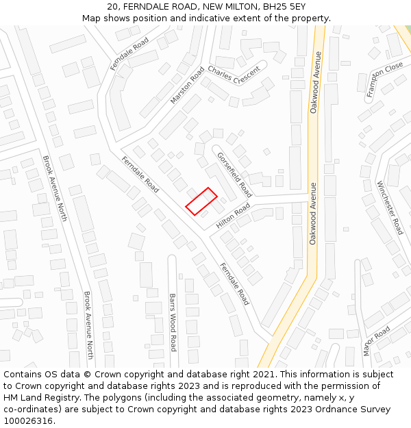 20, FERNDALE ROAD, NEW MILTON, BH25 5EY: Location map and indicative extent of plot