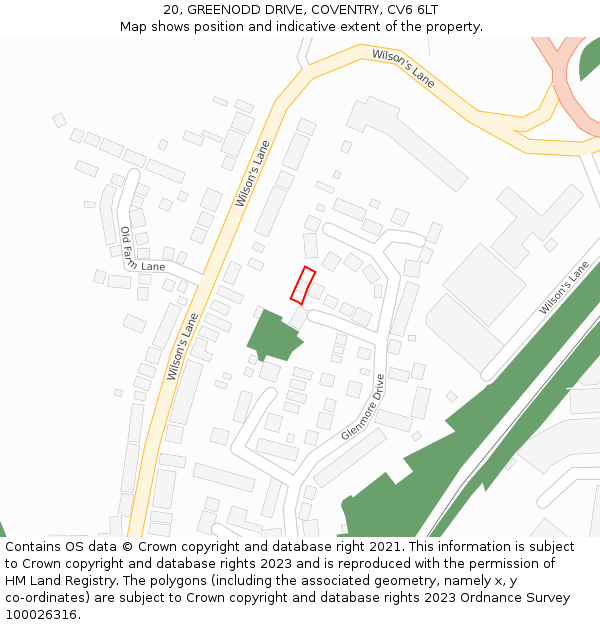 20, GREENODD DRIVE, COVENTRY, CV6 6LT: Location map and indicative extent of plot