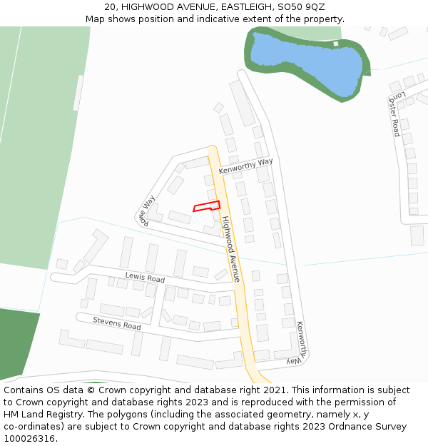 20, HIGHWOOD AVENUE, EASTLEIGH, SO50 9QZ: Location map and indicative extent of plot