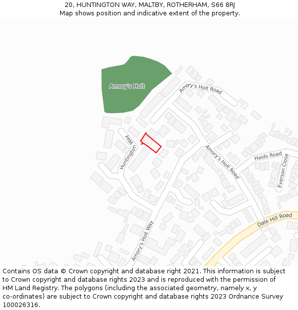 20, HUNTINGTON WAY, MALTBY, ROTHERHAM, S66 8RJ: Location map and indicative extent of plot