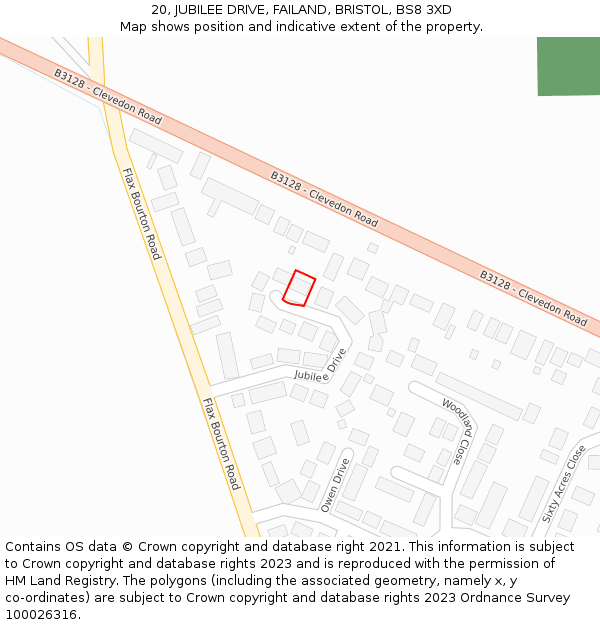 20, JUBILEE DRIVE, FAILAND, BRISTOL, BS8 3XD: Location map and indicative extent of plot