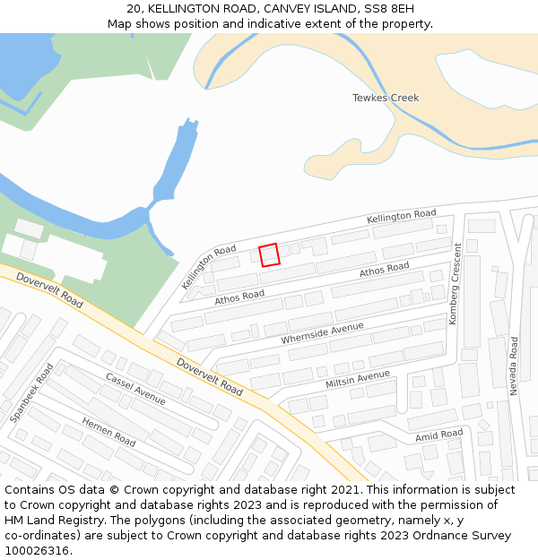 20, KELLINGTON ROAD, CANVEY ISLAND, SS8 8EH: Location map and indicative extent of plot