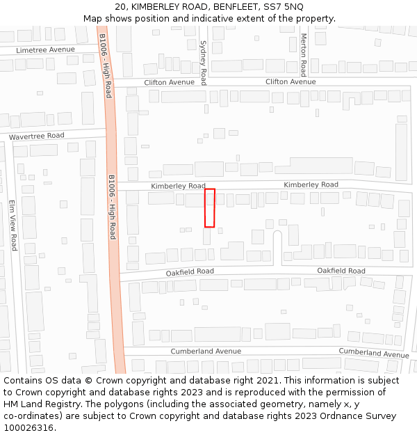 20, KIMBERLEY ROAD, BENFLEET, SS7 5NQ: Location map and indicative extent of plot