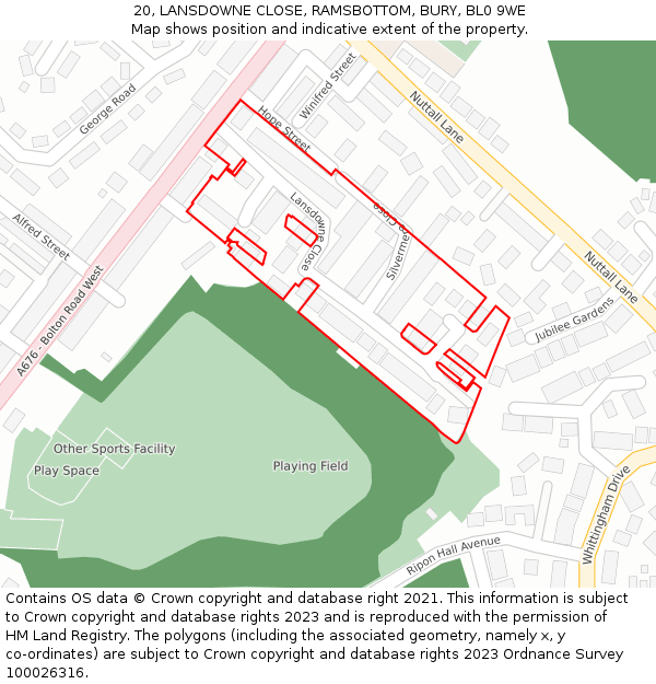 20, LANSDOWNE CLOSE, RAMSBOTTOM, BURY, BL0 9WE: Location map and indicative extent of plot