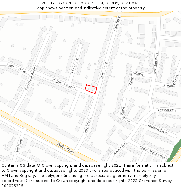 20, LIME GROVE, CHADDESDEN, DERBY, DE21 6WL: Location map and indicative extent of plot