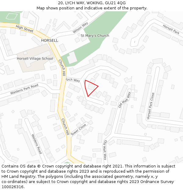 20, LYCH WAY, WOKING, GU21 4QG: Location map and indicative extent of plot