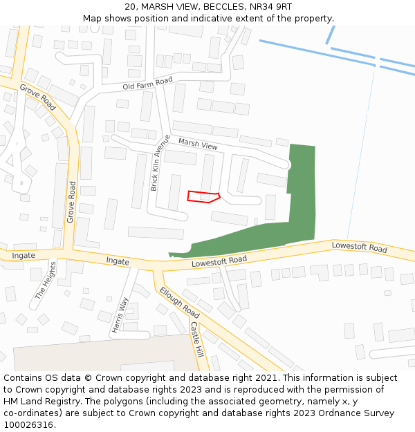 20, MARSH VIEW, BECCLES, NR34 9RT: Location map and indicative extent of plot