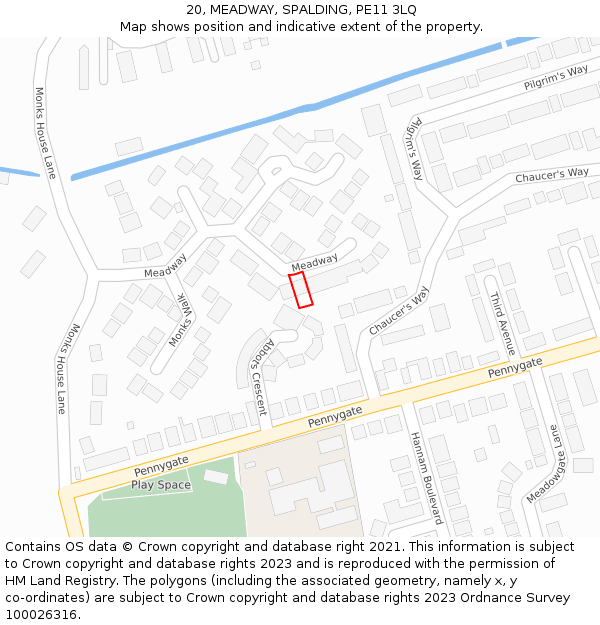 20, MEADWAY, SPALDING, PE11 3LQ: Location map and indicative extent of plot