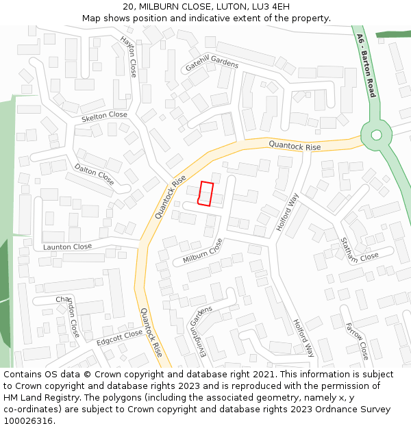 20, MILBURN CLOSE, LUTON, LU3 4EH: Location map and indicative extent of plot