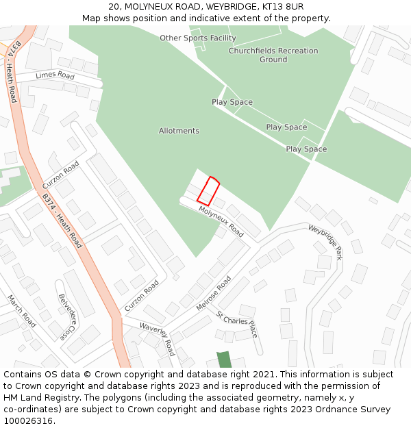 20, MOLYNEUX ROAD, WEYBRIDGE, KT13 8UR: Location map and indicative extent of plot