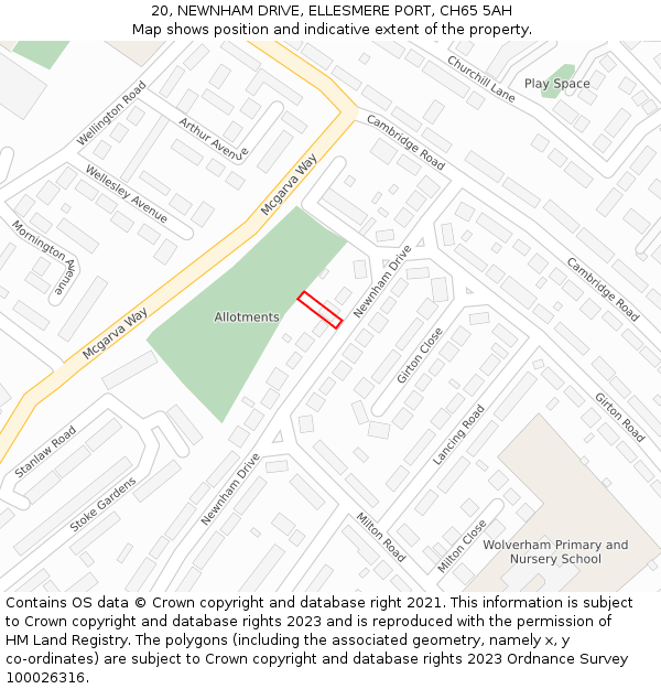 20, NEWNHAM DRIVE, ELLESMERE PORT, CH65 5AH: Location map and indicative extent of plot