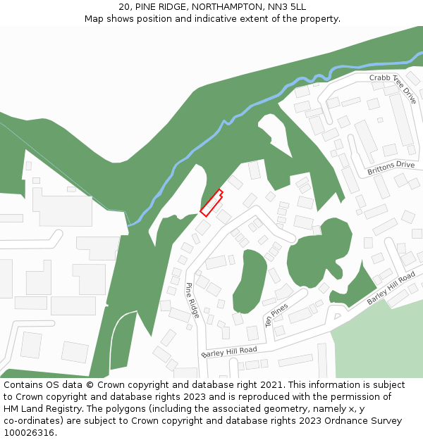 20, PINE RIDGE, NORTHAMPTON, NN3 5LL: Location map and indicative extent of plot