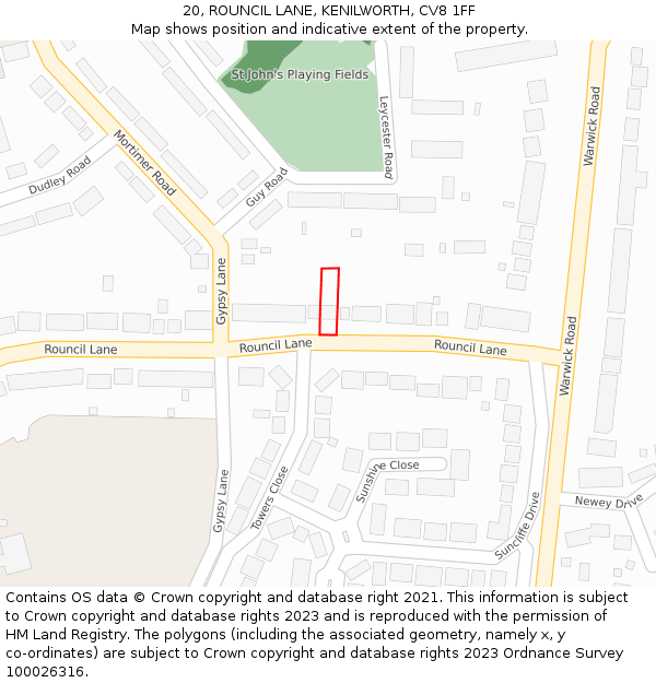 20, ROUNCIL LANE, KENILWORTH, CV8 1FF: Location map and indicative extent of plot