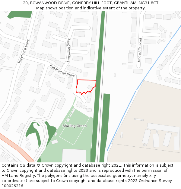 20, ROWANWOOD DRIVE, GONERBY HILL FOOT, GRANTHAM, NG31 8GT: Location map and indicative extent of plot