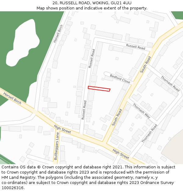 20, RUSSELL ROAD, WOKING, GU21 4UU: Location map and indicative extent of plot