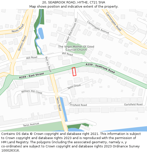 20, SEABROOK ROAD, HYTHE, CT21 5NA: Location map and indicative extent of plot