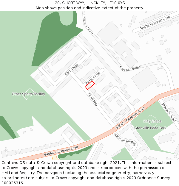 20, SHORT WAY, HINCKLEY, LE10 0YS: Location map and indicative extent of plot