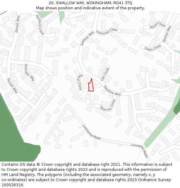 20, SWALLOW WAY, WOKINGHAM, RG41 3TQ: Location map and indicative extent of plot