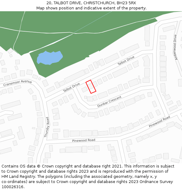 20, TALBOT DRIVE, CHRISTCHURCH, BH23 5RX: Location map and indicative extent of plot