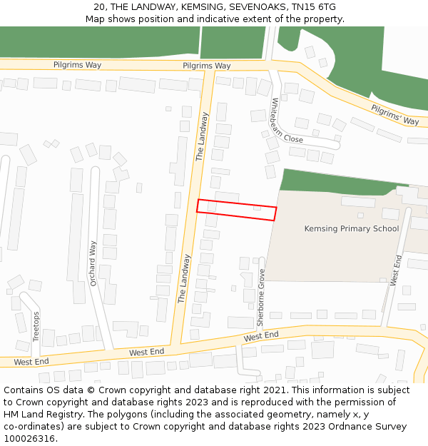 20, THE LANDWAY, KEMSING, SEVENOAKS, TN15 6TG: Location map and indicative extent of plot