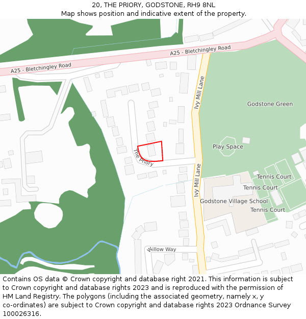 20, THE PRIORY, GODSTONE, RH9 8NL: Location map and indicative extent of plot