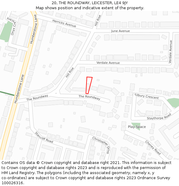 20, THE ROUNDWAY, LEICESTER, LE4 9JY: Location map and indicative extent of plot