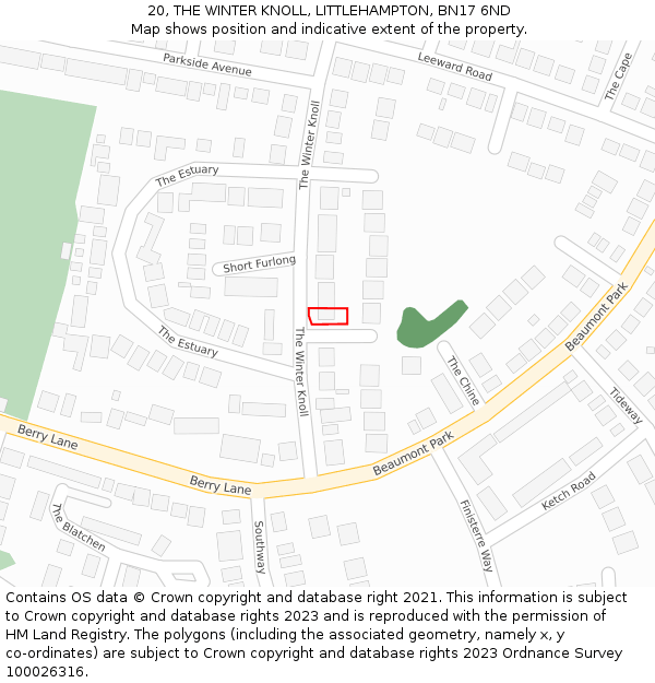 20, THE WINTER KNOLL, LITTLEHAMPTON, BN17 6ND: Location map and indicative extent of plot