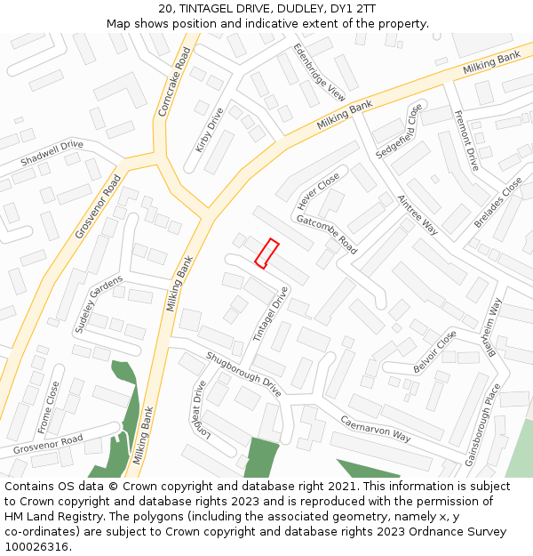 20, TINTAGEL DRIVE, DUDLEY, DY1 2TT: Location map and indicative extent of plot