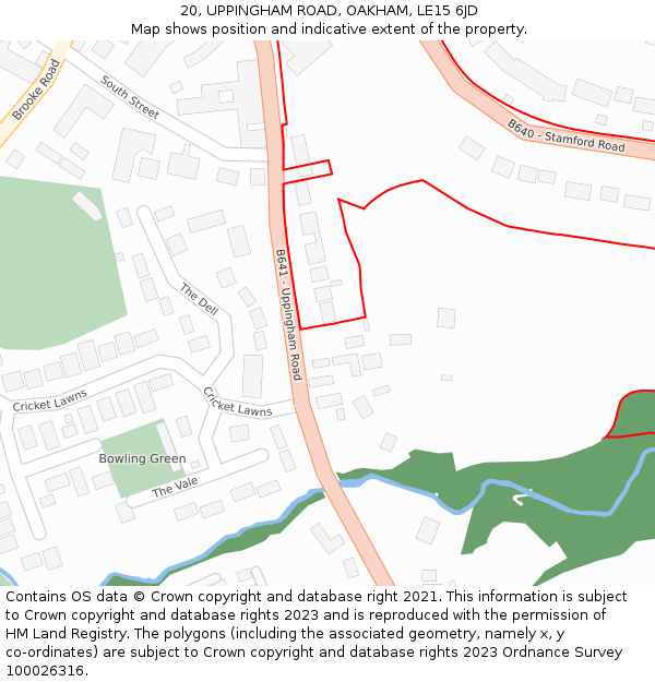 20, UPPINGHAM ROAD, OAKHAM, LE15 6JD: Location map and indicative extent of plot