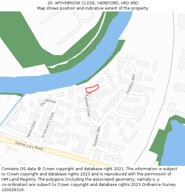 20, WITHYBROOK CLOSE, HEREFORD, HR2 6RD: Location map and indicative extent of plot